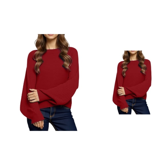 Oversized Knit Sweater for Women – Soft Crewneck Pullover Top, Long Sleeve Loose Fit Ribbed Knitted Casual Basic Winter Fall Fashion