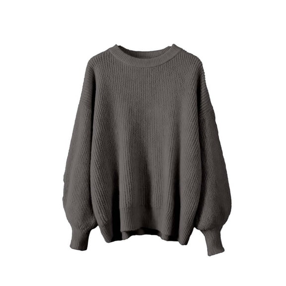 Oversized Knit Sweaters for Women Casual Soft Pullover Crewneck Knitwear Sweatshirt Drop Shoulder Long Sleeve Tops (Free Size, Gray)