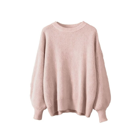 Oversized Knit Sweaters for Women Casual Soft Pullover Crewneck Knitwear Sweatshirt Drop Shoulder Long Sleeve Tops (Free Size, Pink)