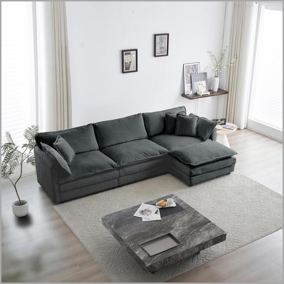 Oversized L-Shaped Modular Sectional Sofa with Reversible Ottoman – Modern Living Room Couch | Gray | Chenille | Solid Wood Frame