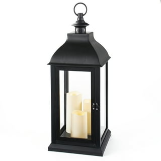 Alpine Corporation 28 in. Tall Outdoor Battery-Operated Lantern with LED  Lights, White IVY100HH-L - The Home Depot