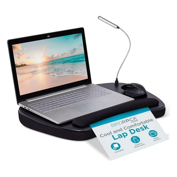 Oversized Lap Desk with Memory Foam Cushion - Portable w/USB Light & Wrist Rest, Ideal for Work from Home, Students & Gaming, Ergonomic Design for - Matte Black