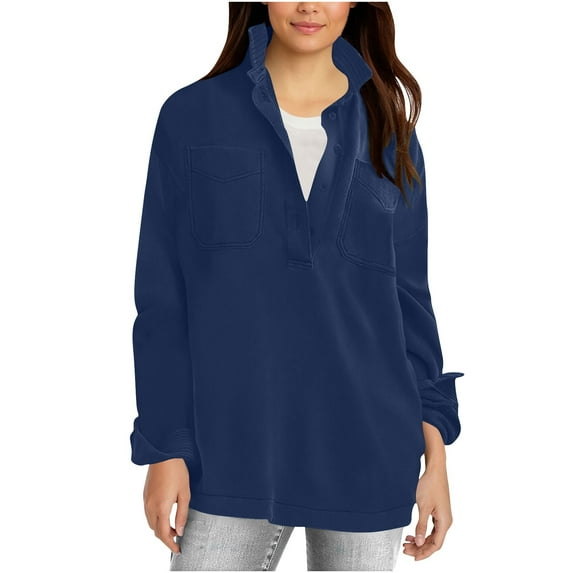 Oversized Lapel Collar Sweatshirts Women Long Sleeve Fleece Pullover Tops Fall Y2k Solid Color Button Cute Clothes S-2XL