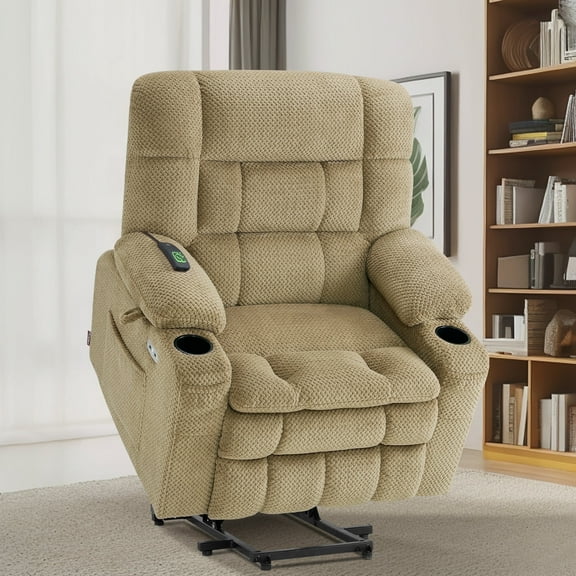 Oversized 27.2" Seat Width Dual Motor Power Recliner Lift Chair with Vibration and Heat for Height 4'6"-5'2", Infinite Position