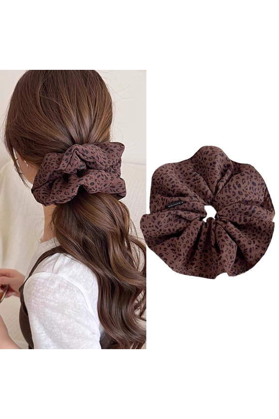 Oversized Leopard Print Scrunchie, French Retro Voluminous Hair Tie for Women, Thick Elastic Band