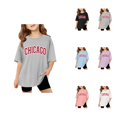 thumbnail image 1 of Oversized Letter-Printed Short Sleeve T-Shirt for Girls – Casual Crewneck Basic Tee, Comfortable Vacation Top, 1 of 6