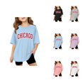thumbnail image 1 of Oversized Letter-Printed Short Sleeve T-Shirt for Girls – Casual Crewneck Basic Tee, Comfortable Vacation Top, 1 of 6