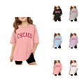 thumbnail image 1 of Oversized Letter-Printed Short Sleeve T-Shirt for Girls – Casual Crewneck Basic Tee, Comfortable Vacation Top, 1 of 6