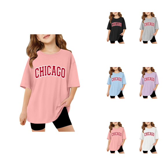 Oversized Letter-Printed Short Sleeve T-Shirt for Girls – Casual Crewneck Basic Tee, Comfortable Vacation Top