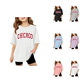 thumbnail image 1 of Oversized Letter-Printed Short Sleeve T-Shirt for Girls – Casual Crewneck Basic Tee, Comfortable Vacation Top, 1 of 6