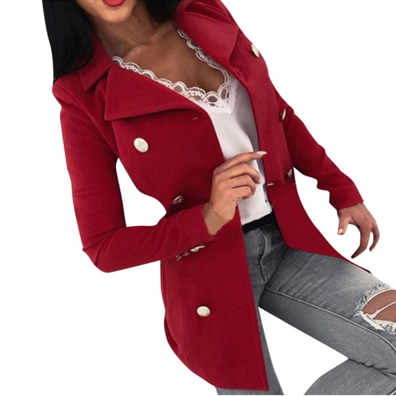 Oversized Lightweight Coat For Women Casual Lapel Solid Double Breasted Open Front Jacket Long Sleeve Peacoat