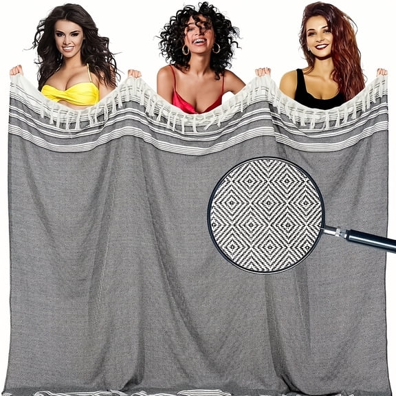 Oversized Lightweight Sandproof Beach Blanket for 4-7 People, Rectangular Checkered Pattern, Multi-use for Beach Trips, Camping, Hiking, Pool & Bathroom, Coastal Theme
