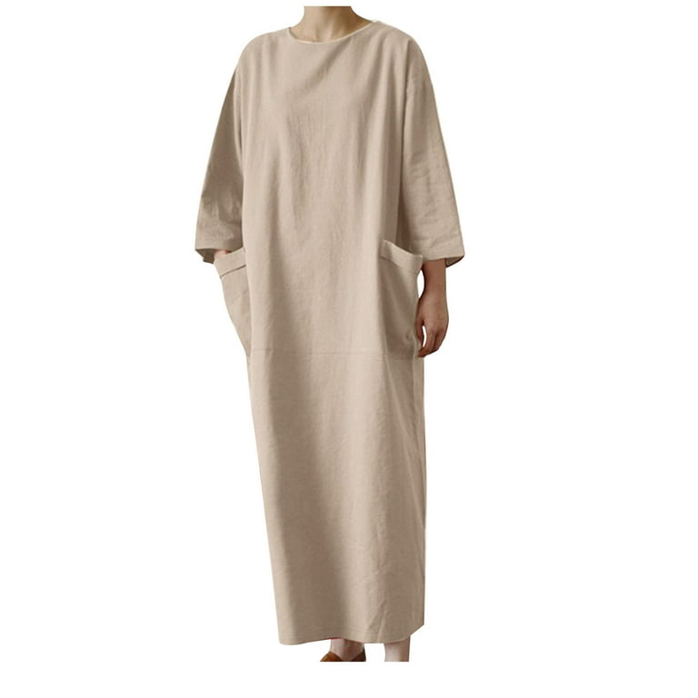 Round Neck Cropped Sleeves Pocket Dress Round Neck Cropped Sleeves Pocket Dress
