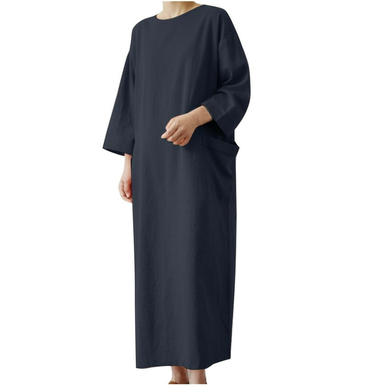 Round Neck Cropped Sleeves Pocket Dress Round Neck Cropped Sleeves Pocket Dress