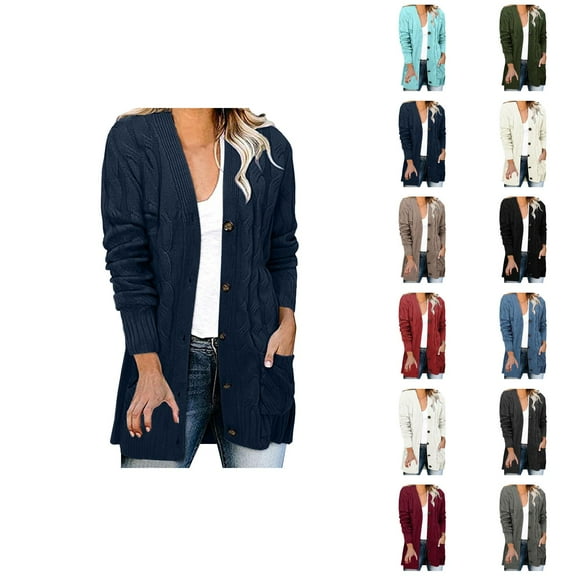 Oversized Long Cardigan Sweaters for Women 2025 Fall Winter Long Sleeve Button Cable Knit Sweater Cardigan Coat