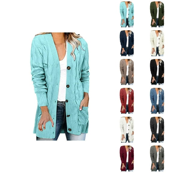 Oversized Long Cardigan Sweaters for Women 2025 Fall Winter Long Sleeve Button Cable Knit Sweater Cardigan Coat