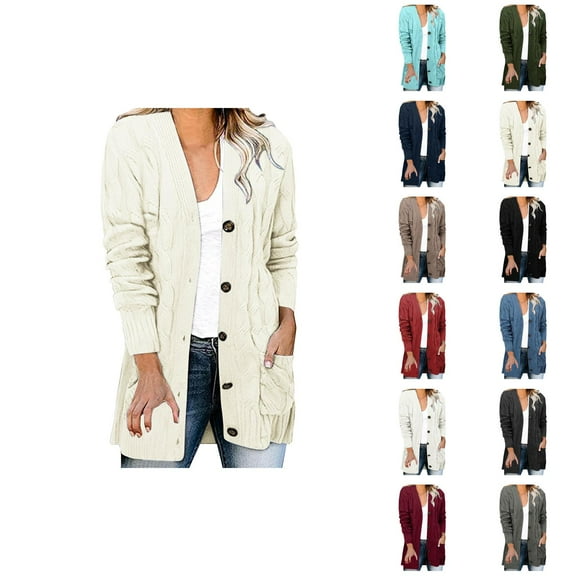 Oversized Long Cardigan Sweaters for Women 2025 Fall Winter Long Sleeve Button Cable Knit Sweater Cardigan Coat