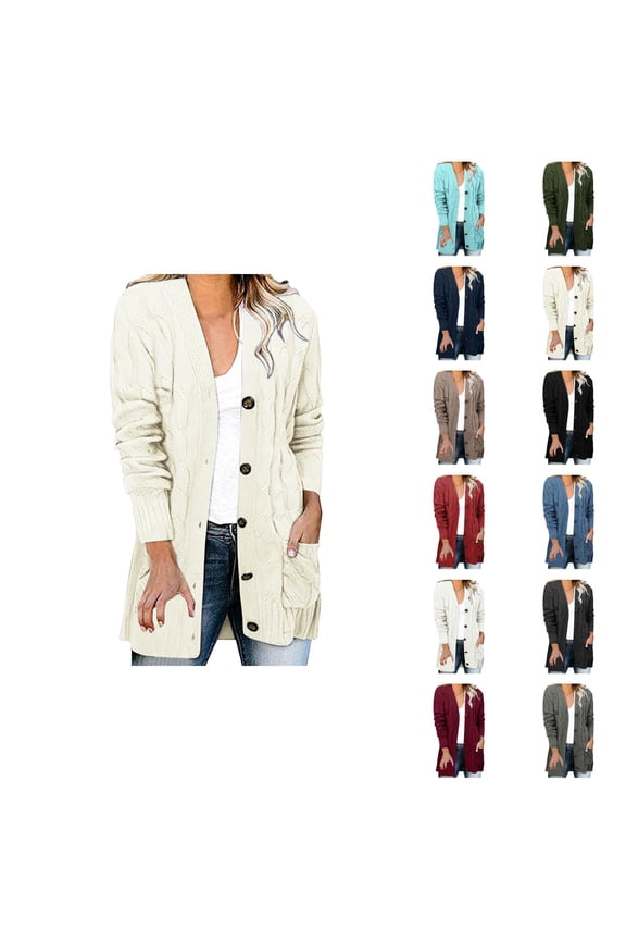 Oversized Long Cardigan Sweaters for Women 2025 Fall Winter Long Sleeve Button Cable Knit Sweater Cardigan Coat