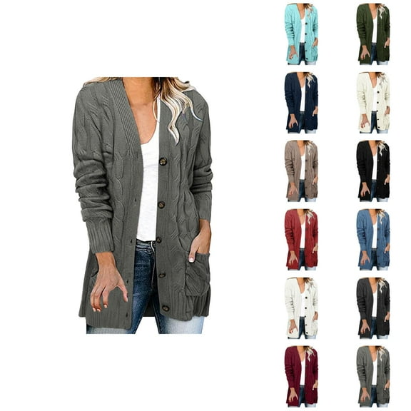 Oversized Long Cardigan Sweaters for Women 2025 Fall Winter Long Sleeve Button Cable Knit Sweater Cardigan Coat