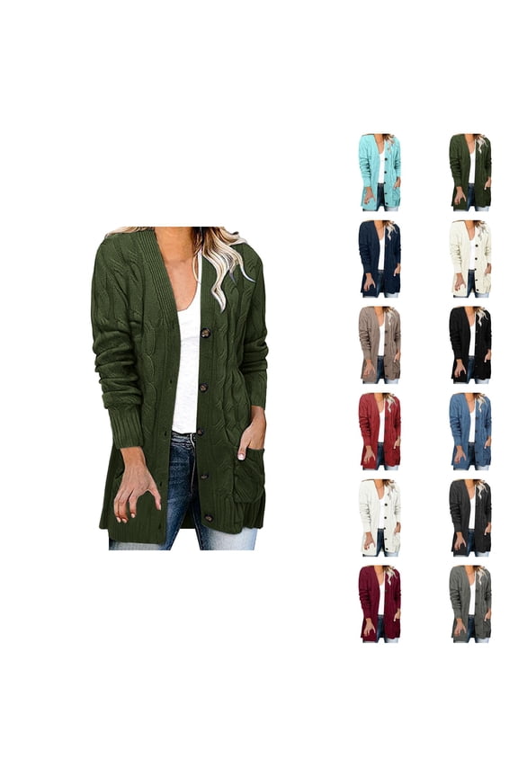 Oversized Long Cardigan Sweaters for Women 2025 Fall Winter Long Sleeve Button Cable Knit Sweater Cardigan Coat