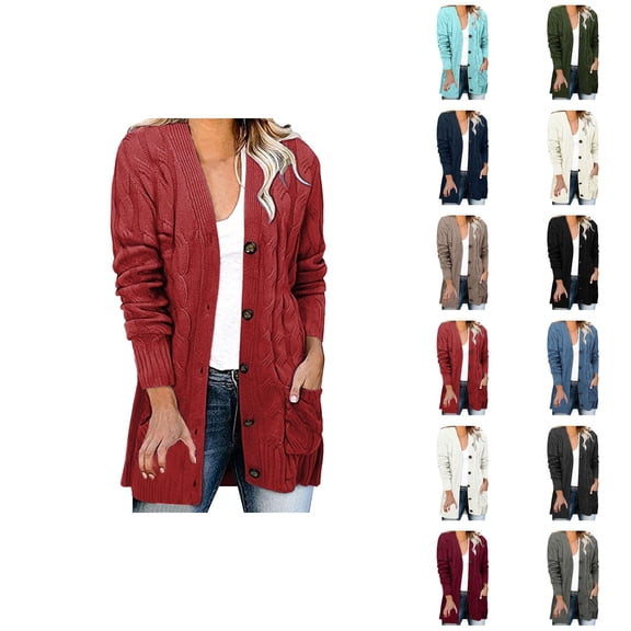 Oversized Long Cardigan Sweaters for Women 2025 Fall Winter Long Sleeve Button Cable Knit Sweater Cardigan Coat
