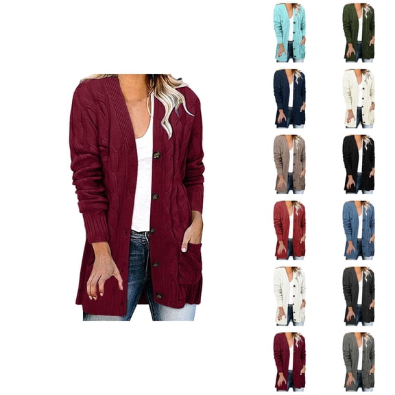 Oversized Long Cardigan Sweaters for Women 2025 Fall Winter Long Sleeve Button Cable Knit Sweater Cardigan Coat