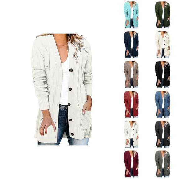 Oversized Long Cardigan Sweaters for Women 2025 Fall Winter Long Sleeve Button Cable Knit Sweater Cardigan Coat