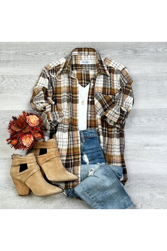 Oversized Long Sleeve Button Up Plaid Fall Flannel
