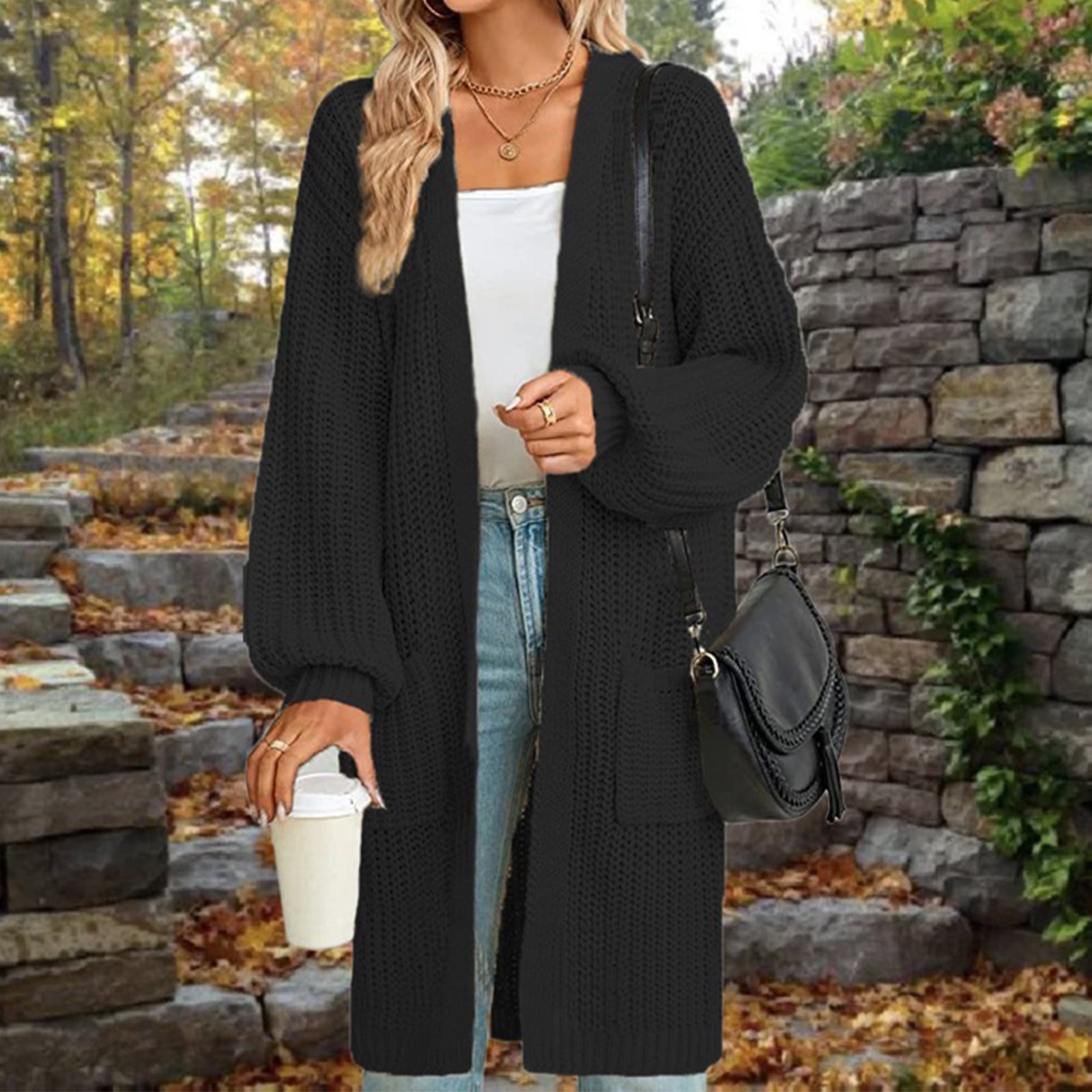 Oversized Long Sleeve Knit Cardigans for Women Full Size Loose Fit Sweaters Comfy Loungewear Warm Tops 5XL B Black