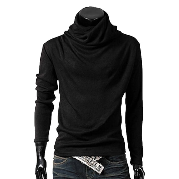 Oversized Long Sleeve Pullover Men's Solid Color High Neck Pullover Long Sleeved Loose Base Shirt Tops Sweater Turtleneck Sweater Men's Tops for Fall S-105 Black M