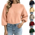 thumbnail image 1 of Oversized Long Sleeve Shirts Fall Women's Fashion Round Neck Long Sleeved Solid Color Casual Sweater Top Green L, 1 of 3
