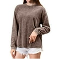thumbnail image 1 of Oversized Long Sleeve Shirts for Women Acid Wash Tshirts Loose Fit Vintage Crewneck Tops (Coffee M), 1 of 4