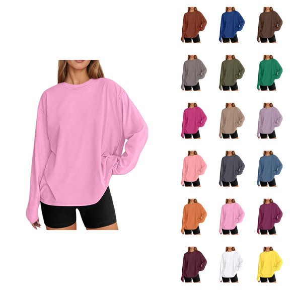 Oversized Long Sleeve T-Shirt Women's Basic Crewneck Fall Top Casual Everyday Wear 2025 Y2K Style