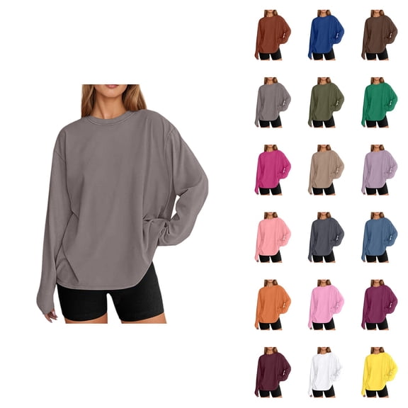 Oversized Long Sleeve T-Shirt, Women's Casual Round Neck Fall Top, Basic Crewneck Tee for Everyday Wear, Y2K Style Workout Fashion