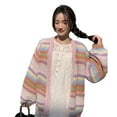 thumbnail image 1 of Oversized Loose Knitwear Cardigan for Women Long Sleeve Rainbow Striped Knitted Open Front Sweater Coat Outwear, 1 of 1