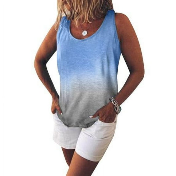 Oversized Loose Sleeveless Tank Tops for Women Summer Plus Size Casual Gradient Print Holiday Beach Baggy Tunic Top Blouse Shirt For Women