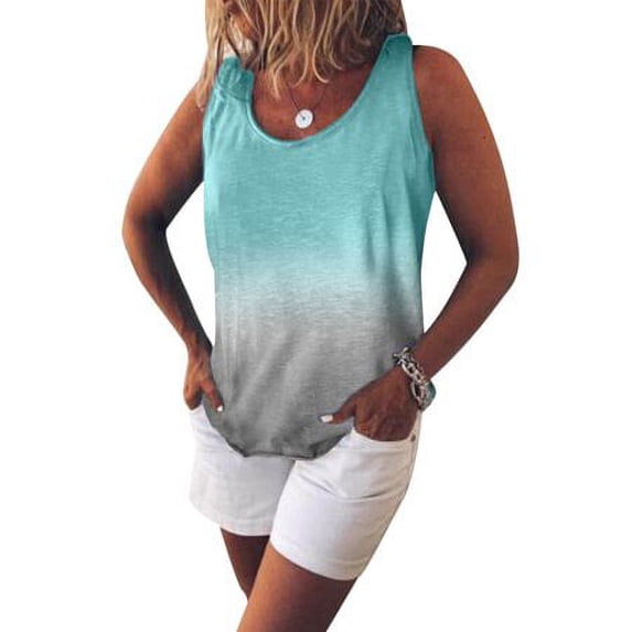 Oversized Loose Sleeveless Tank Tops for Women Summer Plus Size Casual Gradient Print Holiday Beach Baggy Tunic Top Blouse Shirt For Women