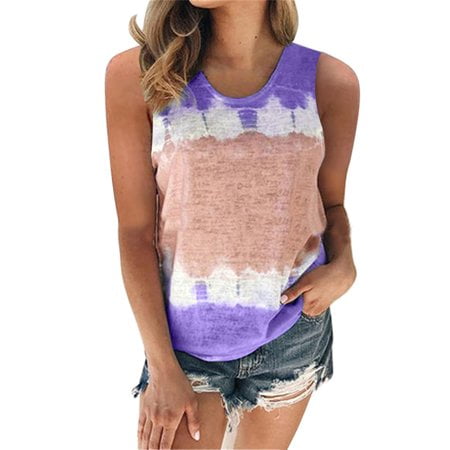 Oversized Loose Sleeveless Tank Tops for Women Summer Plus Size Casual Gradient Print Holiday Beach Baggy Tunic Top Blouse Shirt For Women