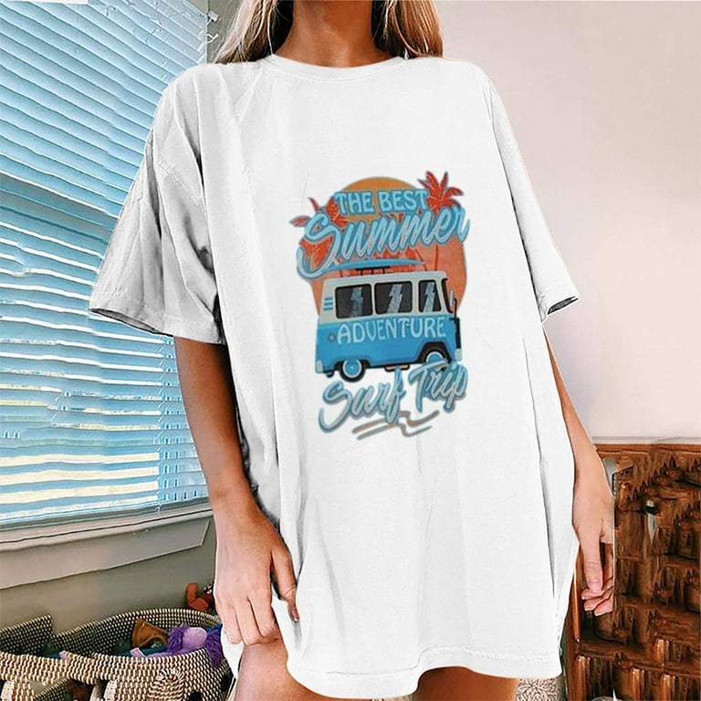  Women Summer Loose Tops Casual Vintage Graphic Cute