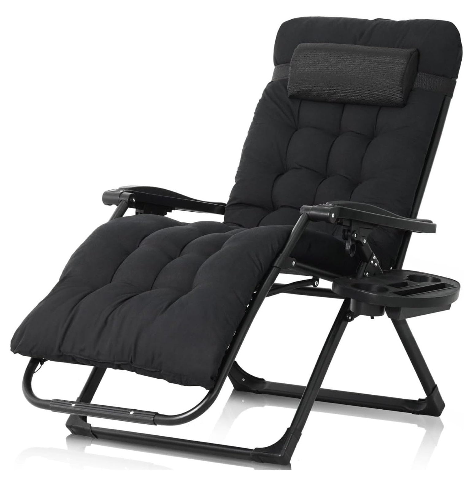 Oversized Lounge Chair, XL Chair, Folding Reclining Chair w/Removable Pad, Side Tray, Anti-Gravity Chair for Outdoor & Indoor, Reclining Patio Chair w/Cushion