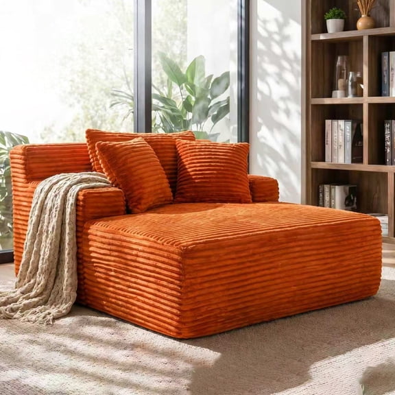 Oversized Lounge Chair with Pull-Out Bed, Corduroy, Orange, 66 Inch