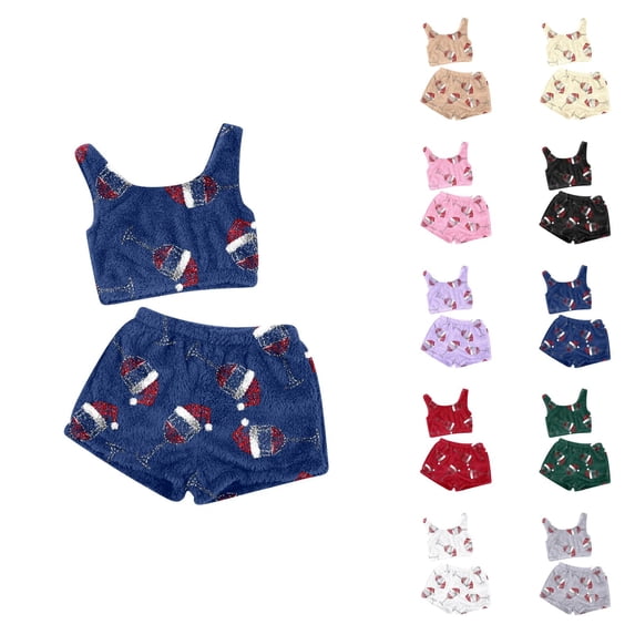 Oversized Lounge Sets – Pajamas for Women Set & Fall Sleepwear Ladies' Christmas Red Glass Casual Two Piece Set Solid Color Vest Short Top Shorts Home Clothes Pajama Set