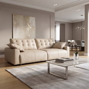 Oversized Loveseat Cloud Couch, Faux Leather Sofa with 33" Extra Deep Seat & Adjustable Back, 3-in-1 Sit/Lounge/Sleep Pet-Friendly Convertible Sofa for Living Room, Apartment, Office - Beige