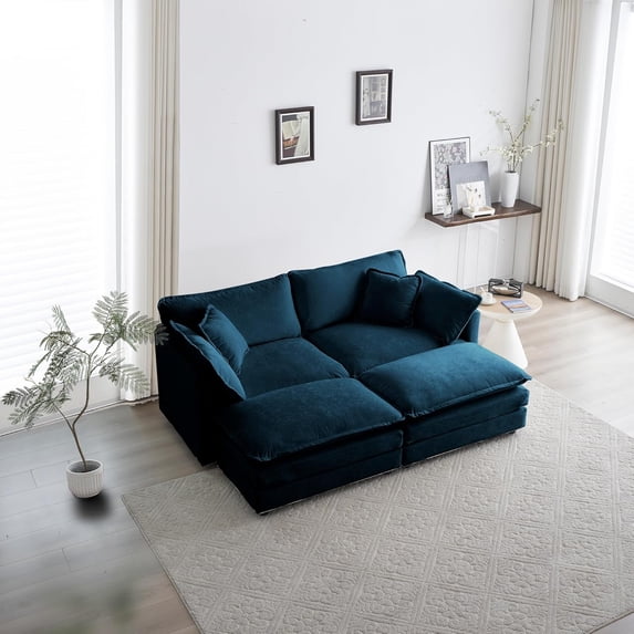 Oversized Loveseat Sectional Sofa Modern Deep Seat Reversible Chaises Sofa&Couch with 2 Movable Ottomans and 4 Pillows, Modular Sleeper Upholstered Couch for Living Room,Apartment,Studio,Office