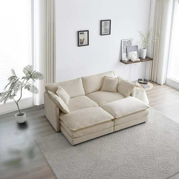 Oversized Loveseat Sectional Sofa Modern Deep Seat Reversible Chaises Sofa&Couch with 2 Movable Ottomans and 4 Pillows, Modular Sleeper Upholstered Couch for Living Room,Apartment,Studio,Office