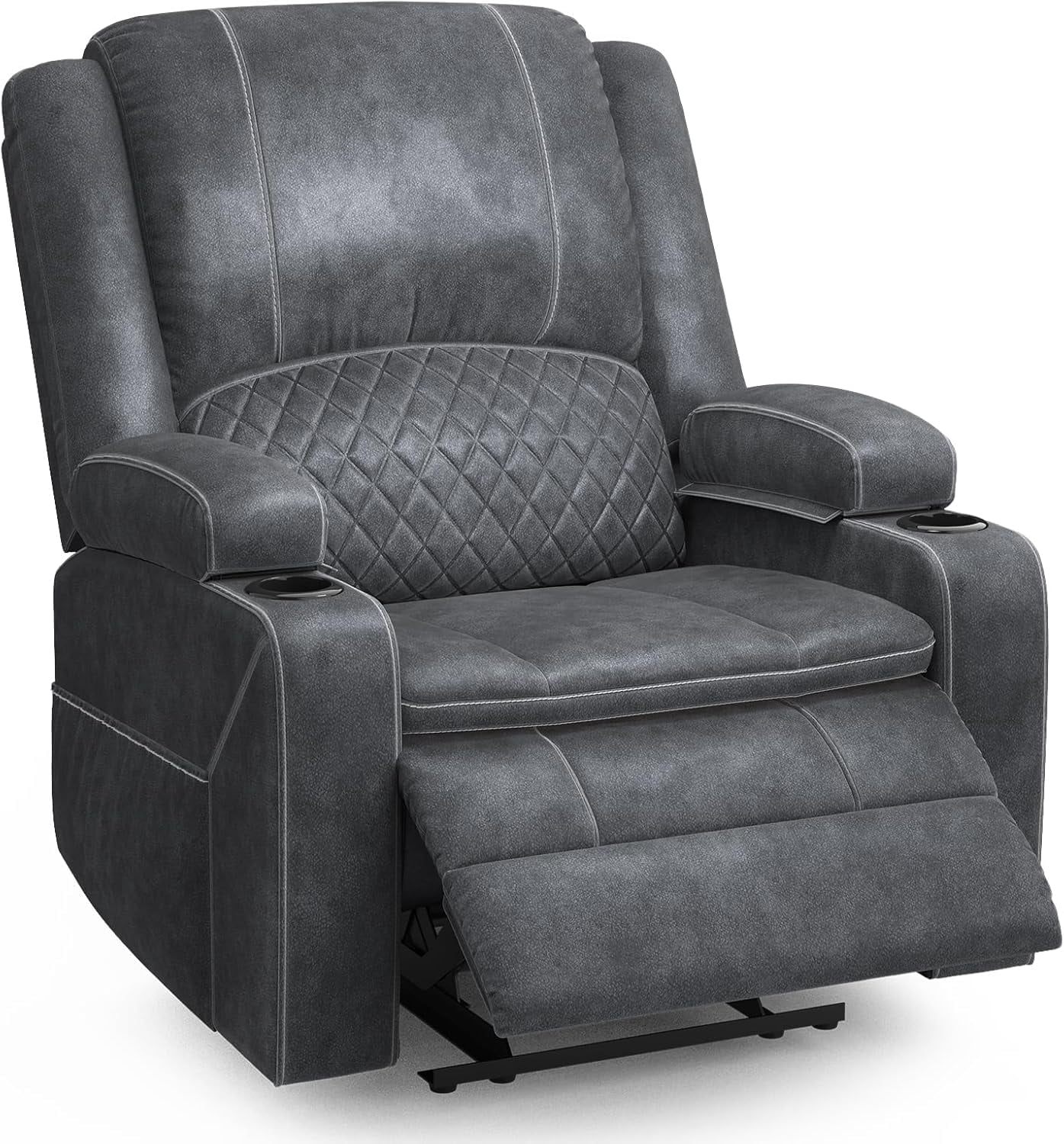 Oversized Manual Recliner Chair, 3X Home Theater Seating, RV Single Sofa w/ Storage & Cup Holder, for Living Room , Velvet Grey