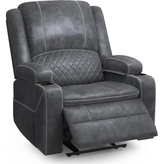 Oversized Manual Recliner Chair, 3X Home Theater Seating, RV Single Sofa w/ Storage & Cup Holder, for Living Room , Velvet Grey