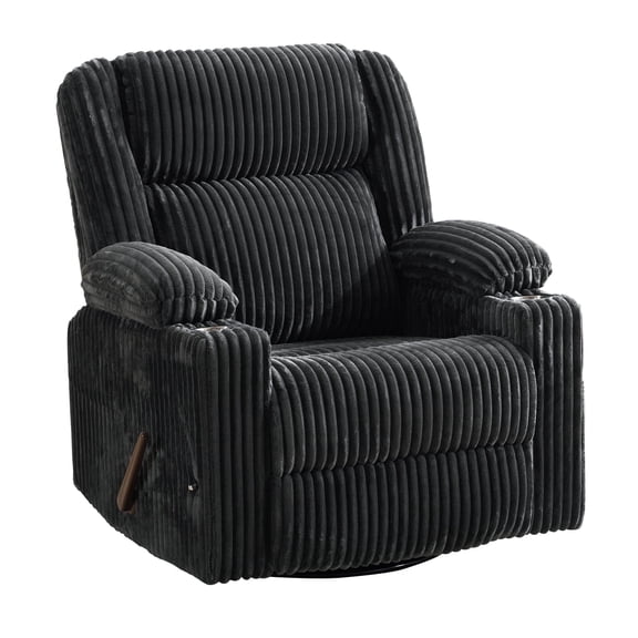Oversized Manual Recliner Chair with Arm Storage,Swivel Rocker Recliner Chair for Adults with Adjustable Headrest,Nursery Glider Recliner with Phone Stand and Side Pockets for Living Room,Dark Gray