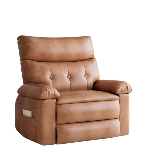 Oversized Manual Recliner Chair - PU Leather with Overstuffed Arms and Back for Comfort, Brown