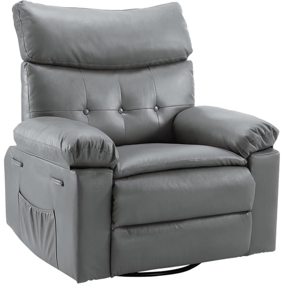 Oversized Manual Recliner Chair - PU Leather with Overstuffed Arms and Back for Comfort, Gray